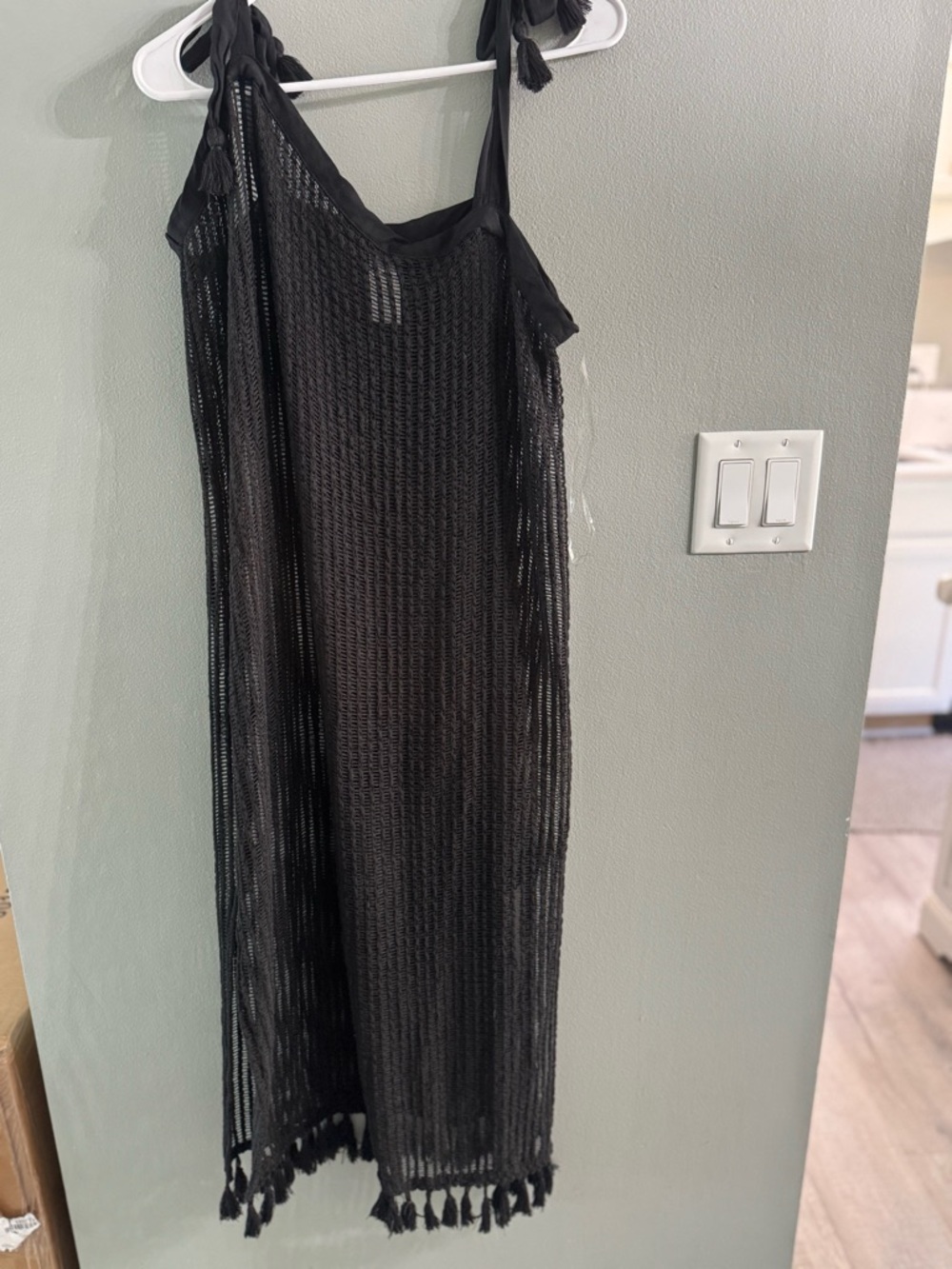 Time and Tru Black Crochet Tassel Swim Coverup Dress